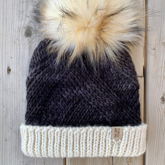 Adult Handknit Merino Wool Hat | Black | Natural | Toque | Beanie
