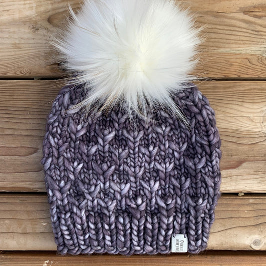 Adult Handknit Merino Wool Hat | Grey | Purple | Toque | Beanie