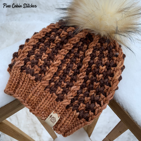 Adult Handknit Merino Wool Hat | Brown | Beige | Toque | Beanie