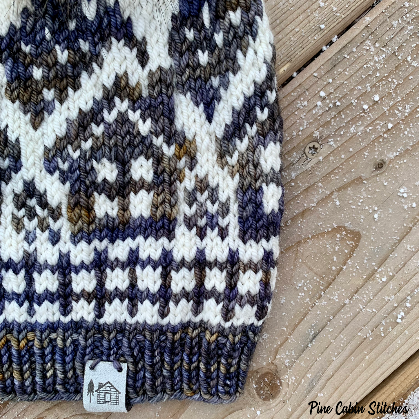 Adult Handknit Merino Wool Hat |  Blue | Pattern | Toque | Beanie