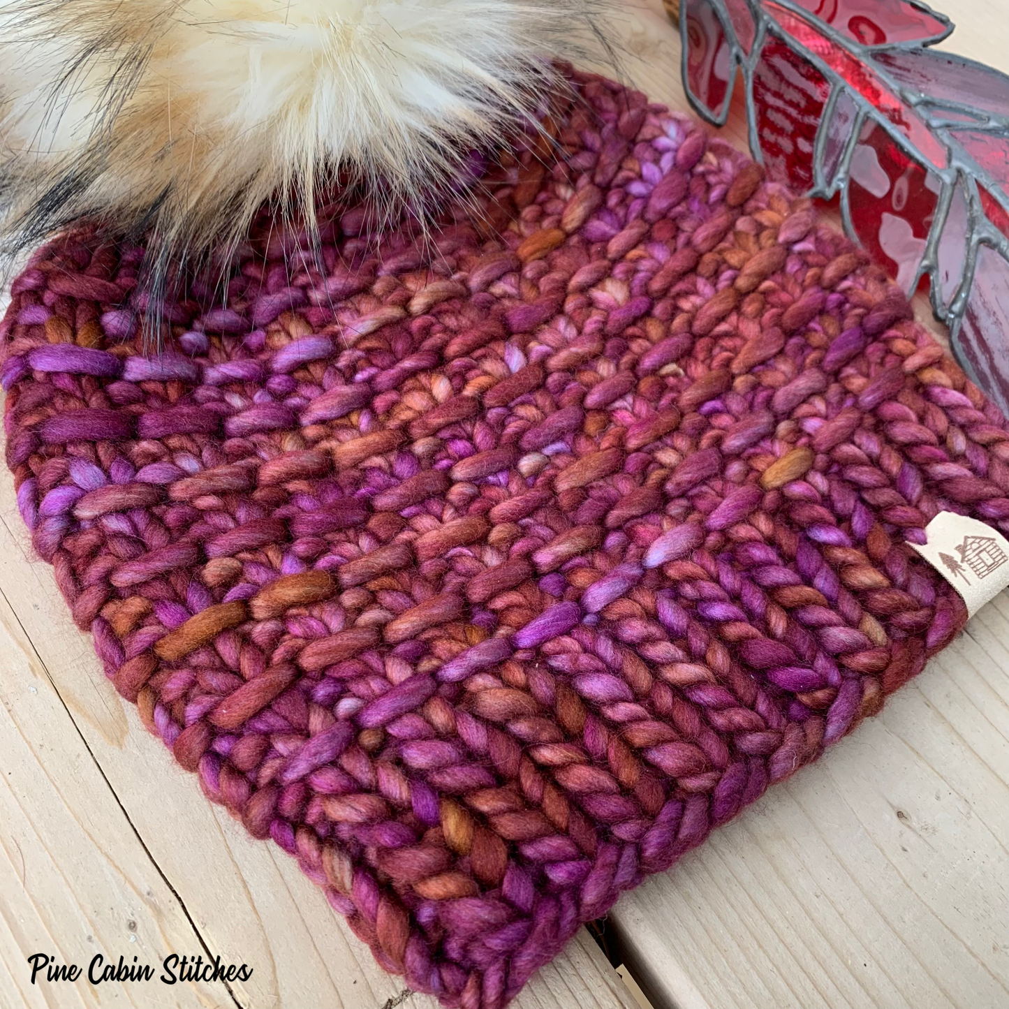 Adult Handknit Merino Wool Hat | Burgundy | Toque | Beanie