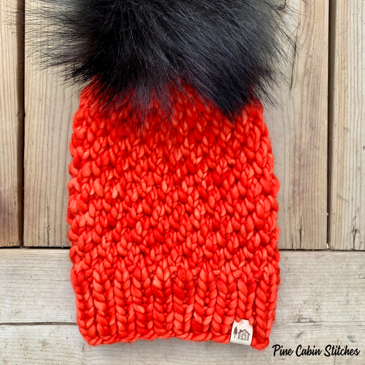 Adult Handknit Merino Wool Hat |  Coral | Orange | Red | Toque | Beanie