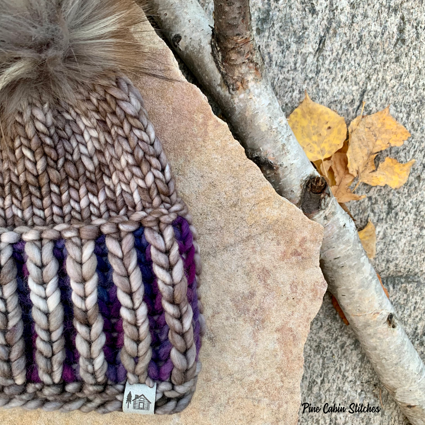 Adult Handknit Merino Wool Hat |  Grey | Purple | Toque | Beanie