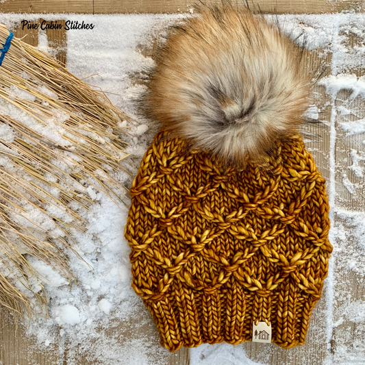Adult Handknit Merino Wool Hat | Yellow | Bronze | Brown | Toque | Beanie